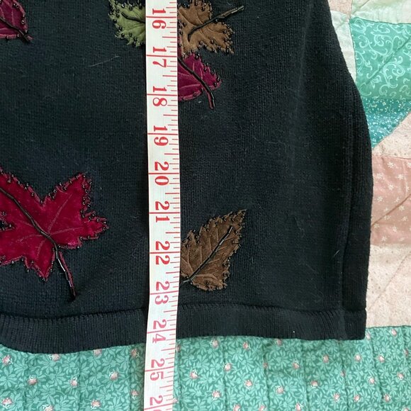 Vintage Rainbow Bridge Cardigan Womens XL Black Beaded Leaf Fall Autumn Granny - Picture 6 of 6